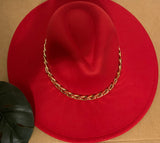FIRE FEDORA w/ Gold Chain Link- Red